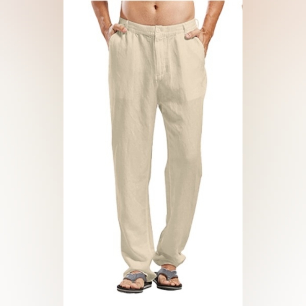 NWT Casual Summer Beach Loose Trousers Linen Yoga Pants Pockets Unisex XL (W36)